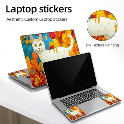 Universal Laptop Skin Sticker Decal, 12"-15.6" Aesthetic Vinyl Wrap, White Cat Psychedelic Swirls Waterproof Notebook Cover Art Protector for MacBook HP Dell Lenovo, Fits 13" 14" 15" 15.6" - color: White Cat Psychedelic Swirls