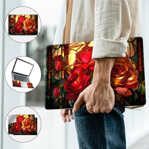 Universal Laptop Skin, DIY Cut-to-Fit Vinyl Cover Compatible with HP, Dell, Lenovo, Mac (13.3" to 15.6"), Anti-Scratch, No Residue & Bubble-Free Protective Decal Sticker, Stained Glass Red Rose - color: Stained Glass Red Rose