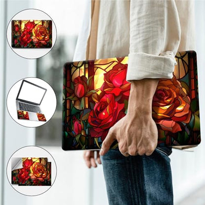 Universal Laptop Skin, DIY Cut-to-Fit Vinyl Cover Compatible with HP, Dell, Lenovo, Mac (13.3" to 15.6"), Anti-Scratch, No Residue & Bubble-Free Protective Decal Sticker, Stained Glass Red Rose - color: Stained Glass Red Rose