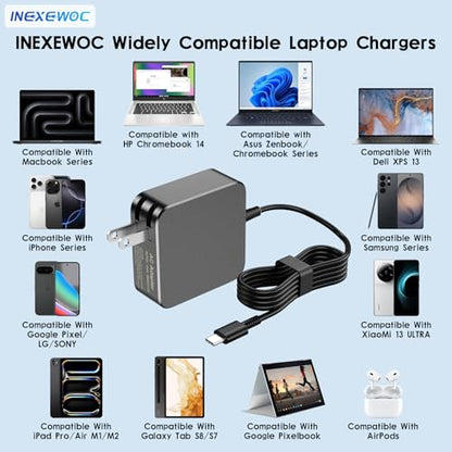 65W USB C Laptop Charger Compatible with MacBook Pro/Air, Dell Latitude/XPS, HP Spectre/Envy, Lenovo ThinkPad/Yoga, ASUS ZenBook, Samsung Galaxy, Chromebook and Smartphones, Power Adapter - color: BLACK-L