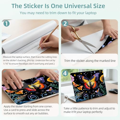 Universal Laptop Skin Decal, 3-Piece Vinyl Protector for 12 13 14 15.6" Notebook, Waterproof Anti-Scratch, Easy Trim & Bubble-Free Finish, Mushroom Butterfly Flower - color: Mushroom Butterfly Flower