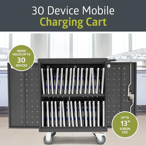 Pearington 30 Device Mobile Charging/Storage Cart for iPads, Tablets, Laptop, and Chromebook, Up to 13-inch Screen Size, Classroom Locking Charging Station - size: w/Cord Management