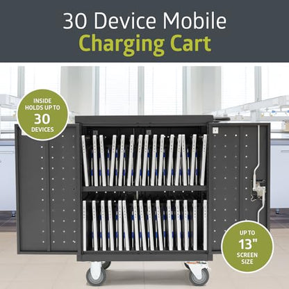 Pearington 30 Device Mobile Charging/Storage Cart for iPads, Tablets, Laptop, and Chromebook, Up to 13-inch Screen Size, Classroom Locking Charging Station - size: w/Cord Management