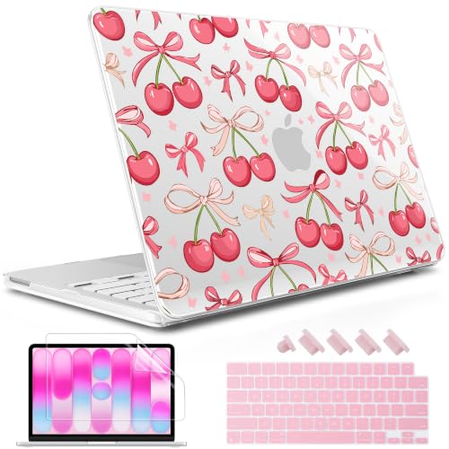 May Chen Compatible with MacBook Neo 13 inch Case 2026 Model A3404, Plastic Hard Shell,Keyboard Cover,Screen Protector,Dust Plug, for MacBook Neo 13" with A18 Pro Chip,Cherries & Bows - color: Cherries & bows