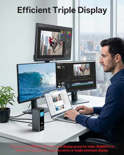 Selore Laptop Docking Station 3 Monitors Triple 4K Display 3 HDMI 2 DP | Weather Smart Display, 10Gbps USB A/C, Gigabit Ethernet, SD/microSD Reader, 100W PD, USB C Dock for Dell/HP/Lenovo/Asus/Acer - color: Space Grey