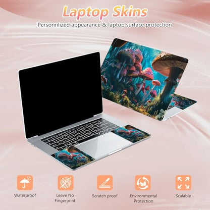 Laptop Skin Sticker Decal 12" 13" 13.3" 14" 15" 15.6",Waterproof Scratch Resistant Vinyl,Reusable Easy to Apply,for MacBook HP Dell Notebooks Netbooks Laptop,2 Wrist Pads,Cute Mushroom Forest - color: Cute Mushroom Forest