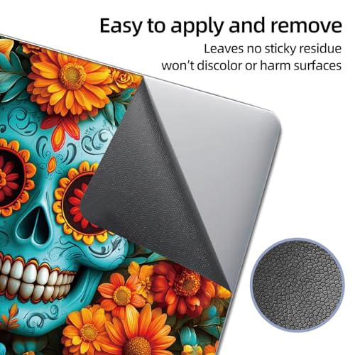 Universal Laptop Skin Sticker Decal, 12"-15.6" Aesthetic Vinyl Wrap, Teal Sugar Skull Flowers Waterproof Notebook Cover Art Protector for MacBook HP Dell Lenovo, Fits 13" 14" 15" 15.6" - color: Teal Sugar Skull Flowers