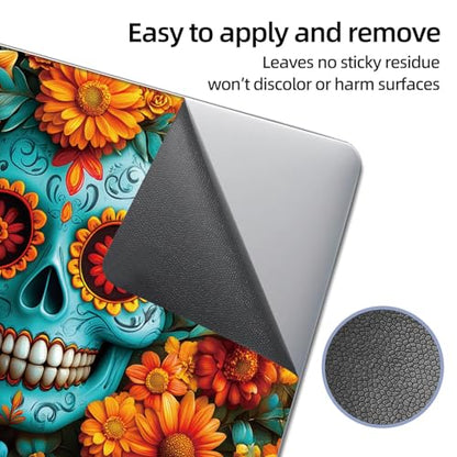 Universal Laptop Skin Sticker Decal, 12"-15.6" Aesthetic Vinyl Wrap, Teal Sugar Skull Flowers Waterproof Notebook Cover Art Protector for MacBook HP Dell Lenovo, Fits 13" 14" 15" 15.6" - color: Teal Sugar Skull Flowers