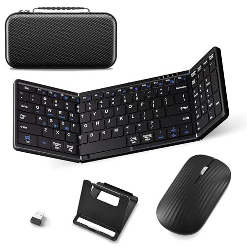 Gurjot Foldable Keyboard and Mouse, Folding Bluetooth Keyboard Combo | 2.4G + BT5.1 X2, Full-Sized Portable Rechargeable Keyboard & Keyboard Mouse Set for Windows Android Mac iOS Business Travel