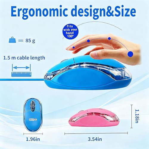 SOON GO Kids Mouse 2 Pack [Pink Blue] for Laptop Mini USB Optical Wired Mice fit for Kids Girls Lady use Compatible with Computer Laptop PC Desktop Windows 7/8/10/XP Vista and Mac - color: bluepink