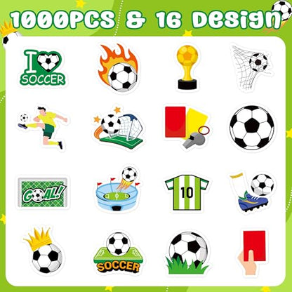Haooryx Soccer Sport Stickers Rolls - 1000pcs Soccer Football Match Season Stickers Scrapbook Waterproof Vinyl Self Adhesive Water Bottle Laptop Page Activity Pad Summer Camp Birthday Party Favor - style: Soccer 2Roll