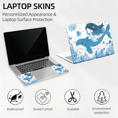 Dreamy Whale Flight Universal Laptop Skin Sticker 3PCS, Protective Decal Trim-to-Fit 11.6" 13.3" 14" 15.6" Laptop Vinyl Cover, Removable Anti-Scratch Computer Decal Protector - color: Dreamy Whale Flight