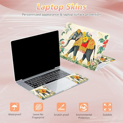 Laptop Skin Sticker Decal 12" 13" 13.3" 14" 15" 15.6",Waterproof Scratch Resistant Vinyl,Reusable Easy to Apply,for MacBook HP Dell Notebooks Netbooks Laptop,2 Wrist Pads,Elephant Flower - color: Elephant Flower