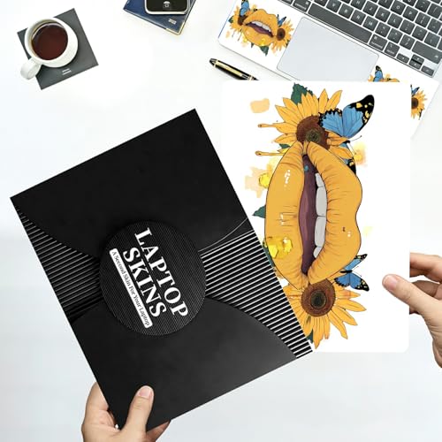 Universal Laptop Skin Sticker with 2 Wrist Pad Decals, 3-Piece Removable Vinyl Laptop Cover, Yellow Lip Sunflower Waterproof Anti-Scratch, Easy-Trim Fit for 13.3" 14" 15.6" Laptops - color: Yellow Lip Sunflower