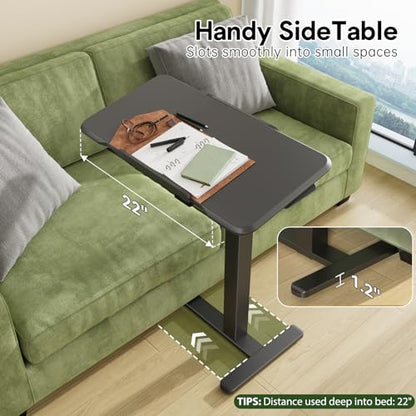 180° Tilt Foldable Standing Desk 32" Bedside Table on Wheels | Pneumatic Height Adjustable Rolling Laptop Desk with 4 Hidden or Lockable Casters, Portable Overbed Table for Sofa Bed, Black - color: Black