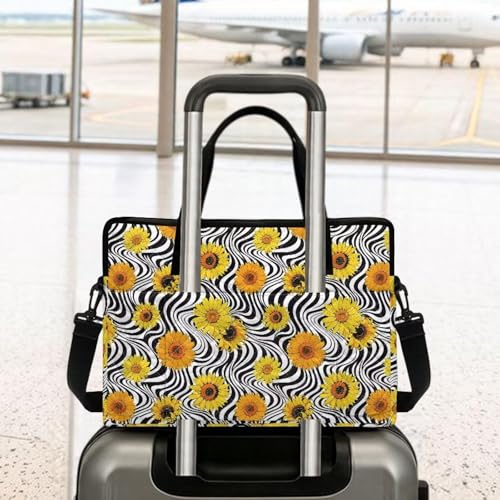 Laptop Sleeve, Laptop Cover with Adjustable Strap Computer Bag Tablet Notebook Sleeves Handbag Messenger Briefcase - color: Zebra Stripe Sunflower