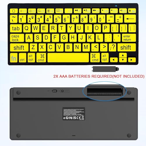 HXMJ-Large Print Mini Bluetooth Keyboard Compatible with iPad,iPhone,iPod,MacBook for Seniors and Visually Impaired Low Vision Individuals-Yellow - color: Yellow