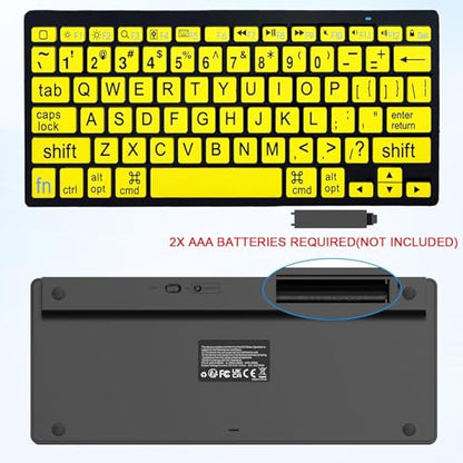 HXMJ-Large Print Mini Bluetooth Keyboard Compatible with iPad,iPhone,iPod,MacBook for Seniors and Visually Impaired Low Vision Individuals-Yellow - color: Yellow