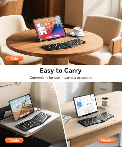 Omikamo Ergonomic Foldable Bluetooth Keyboard, 3-Device Dual-Mode | 2.4G+BTx2 Ultra Slim Portable Wireless Folding Travel Keyboard for Windows, iOS, Android, Mac, Leg Use