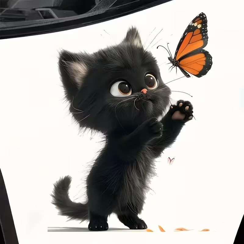 Lovely Cat and Butterfly PVC Vinyl Car Decals Stickers Waterproof Self-Adhesive Decals for Cars, Laptops, Trucks, Motorcycles Wall Window Luggage Scratch Cover Door Decor Sticker