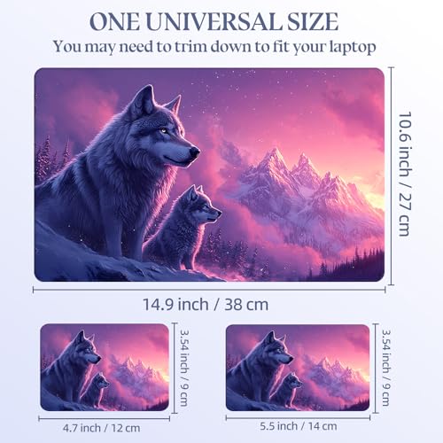 Universal Laptop Skin Sticker Decal,15.6 Inch Laptop Vinyl Cover for 13" 14" 15.6" Laptop,Scratch-Resistant Waterproof Protector Wrap,Reusable with Wrist Pads,Wolf & Pup Mountains - color: Wolf & Pup Mountains
