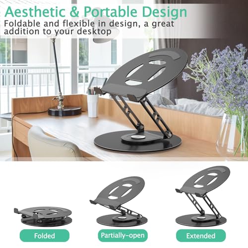 Laptop Stand for Desk Adjustable Computer Stand with 360 Rotating Base Ergonomic Laptop Riser Mount for Desk Foldable Protable Computer Desk Fits with MacBook Pro Air, Round Black - color: Round, Black