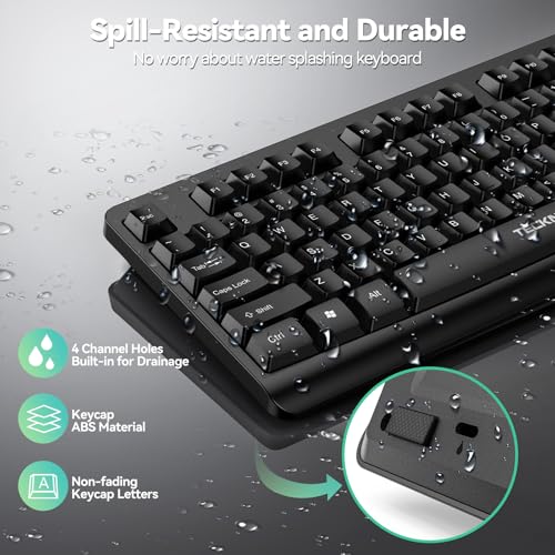 TECKNET Wireless Keyboard, 2.4G Silent Full-Size Keyboard with Number Pad | Ergonomic Keys & Adjustable Feet, Compatible with Laptop, PC, Desktop, Notebook, Windows 11/10/8/7 –Black
