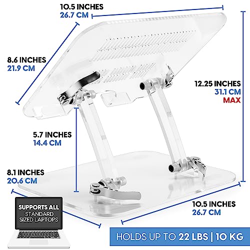 DuraClear Acrylic Laptop Stand for Desk – Ergonomic Adjustable Acrylic Computer Stand - Clear Laptop Stand with Enhanced Airflow and Workspace Elevation
