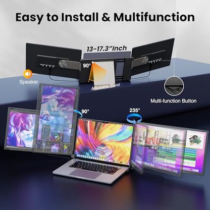 Upgraded Detachable 15.6" Laptop Screen Extender,FHD 1080P IPS Triple Portable Monitor for Laptop, Multiple Screens Design Monitor Extender for 13"-17.3" Laptops (Mac, Wins, Android, Dex)