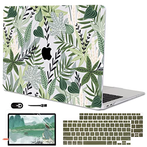for MacBook Air 13 inch Case 2021 2020 2019 2018 for Mac A2337 M1 A2179 A1932 Cover with Touch ID, Crystal Plastic Hard Shell Case Keyboard Skin Screen Protector, Tropical Green Leaves - color: Tropical Green Leaves