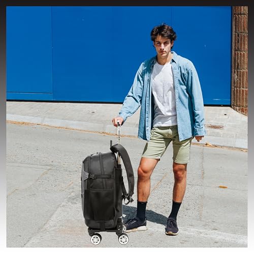 HTgroce Rolling Backpack with Wheels for Boys Roller Wheels Backpacks Big Kids Laptop Luggage Travel Suitcase for Teen Boys - color: 04