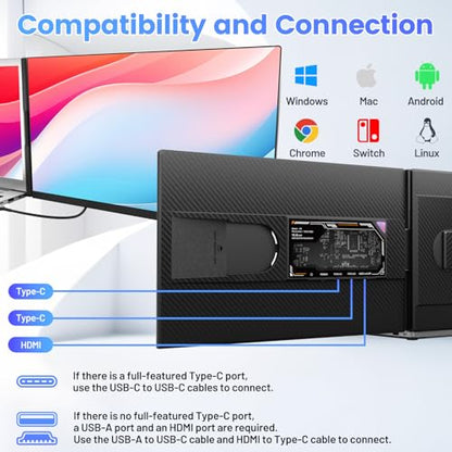 Teamgee 15.6" Laptop Screen Extender, Slim & Lightweight Portable Monitor for Laptop (Fits 13-17"), Full HD IPS, 360° Rotating Stand, USB-C Plug & Play, RGB Lighting, Thin Bezels - size: Dual 15.6"