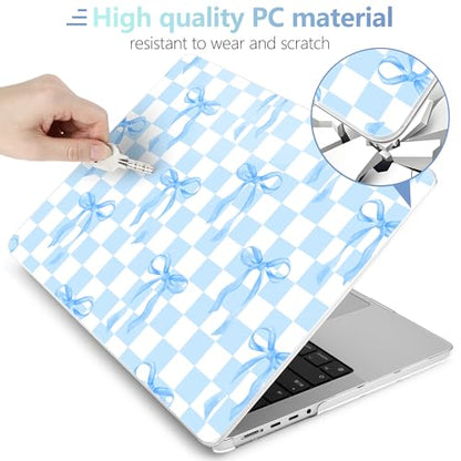 MEEgoodo Compatible with MacBook Pro 14 inch Case (M5/M4/M3/M2/M1) Pro/Max 2026 2025 2024 2023 2021,Case Fit Model A3427/A3426/A3434/A3112/A3401/A3185/A2918/A2992/A2779/A2442, Blue&White Checkers&Bows - color: Blue&White Checkers&Bows