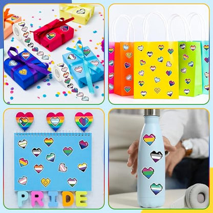 LGBTQ+ Pride Month Sticker - 1000 Pcs LGBTQ Pride Month Heart-Shaped Waterproof Vinyl Reusable Laptop Stickers Coloring Book Scrapbook Water Bottle Page Activity Pad Party Favors Skateboard - style: Rainbow Pixel Heart-Shaped