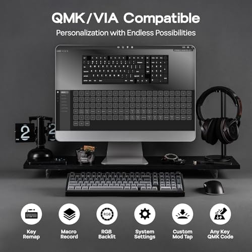EPOMAKER Galaxy100 Lite QMK/VIA Gaming Keyboard with 8000mAh Battery | 1800 Aluminum Mechanical Keyboard with Numpad, USB-C/BT/2.4Ghz, Hot-Swap, Creamy Sound (Black, Marble White Switch) - color: Black, size: Marble White Switch