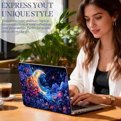Universal Laptop Skin Sticker Decal,15.6 Inch Laptop Vinyl Cover for 13" 14" 15.6" Laptop,Scratch-Resistant Waterproof Protector Wrap,Reusable with Wrist Pads,Lunar Blossom Nightscape - color: Lunar Blossom Nightscape