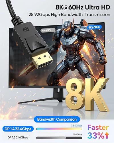 USB C to DisplayPort 1.4 Cable 6FT with Latch, 8K@60Hz 4K@144Hz USB C to DP Cable, USB-C to Display Port Cable Thunderbolt 4/3 Compatible for MacBook Pro Air iPhone 15 Steam Deck Surface - size: 6.6FT