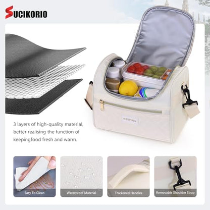 Rolling Laptop Bag 17.3 Inch With Insulated Lunch Bag 3 IN 1 Waterproof Rolling Briefcase With Wheels for Women - color: White
