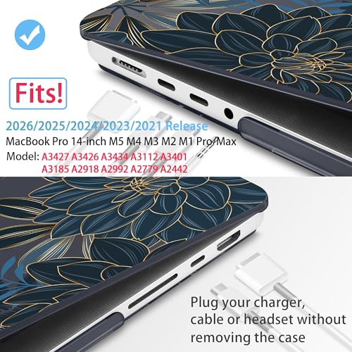 Mektron Case for M5 MacBook Pro 14 inch 2026 Model A3427 A3426 Fit 2025-2021 Model A3434 A3112 M4 A3112 A3401 A3185 M3 A2918 A2992 M2 A2779 M1 A2442 Pro/Max Cover, Dahlia Flower C035 - color: Dahlia Flower C035