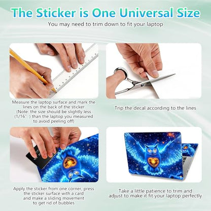 Laptop Skin Sticker Decal 12"-15.6" Universal Laptop/Notebook/Netbook Vinyl - Waterproof Scratch Resistant,Fits HP Dell Lenovo MacBook,2 Free Wrist Pads,Easy Apply & Remove,Blue Glitter Owl - color: Blue Glitter Owl