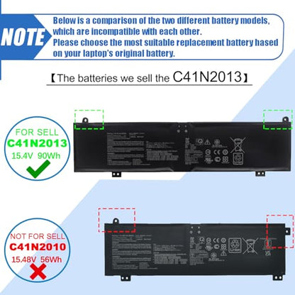 C41N2013 90Wh Laptop Battery for ASUS ROG Zephyrus G15 G513 G513QR G513QY G533 G533QS GA503 GA503QM Series ROG Strix G513 G713 Scar G533 15.4V - size: 11.46*3.18*0.37 inch C41N2013