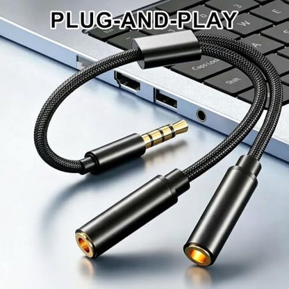 3.5mm Headphone Splitter, 2Pcs Headphone Splitter Audio & Mic Support, Aux Splitter 1 in 2 Out Stereo Y Cable Compatible with Phone, Tablet, Laptop, PC, Switch, MP3