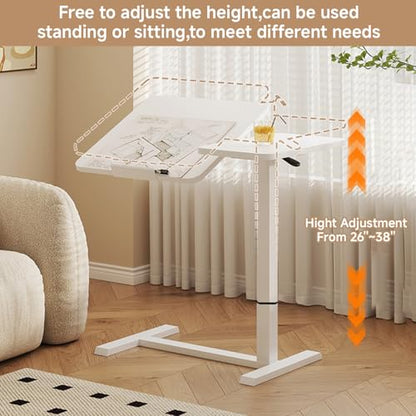 Upgraded Overbed Bedside Desk with Hidden Wheels, Height Adjustable Rolling Laptop Stand with Extended Front Stopper, Tilting Over Bed Table for Bed Sofa, White - color: White, style: Upgraded
