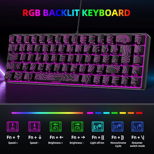 Snpurdiri 65% Wired Gaming Keyboard, 68 Keys RGB Backlit Ultra-Compact Small Gaming Keyboard, for PC/Mac Gamer, Typist, Travel, Easy to Carry on Business Trip Black - color: black