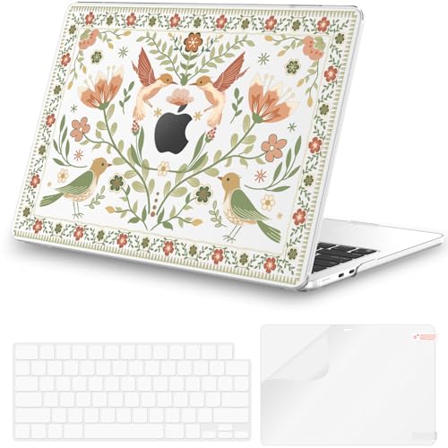 iCasso for M4 MacBook Air 13 inch Case 2026 2025-2022 M3 M2 Model A 3240 A3113 A2681, Sturdy Protective Hard Shell Case for Mac Air 13.6", Keyboard Cover + Screen Protector,Birdie Clear - color: C-Birdie Clear