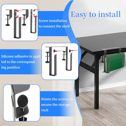 Desk Side Laptop Mount,Metal Hanging Adjustable Side Laptop Mount,No Drilling Siding Table Organizer for Office Home Tablets, Documents With Anti-Scratch,Metal Hanging Notebooks Holder