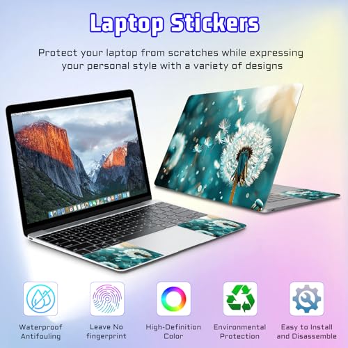 Universal Laptop Skin Sticker Decal, Compatible with MacBook HP Dell Lenovo 12"-15.6", Reusable Vinyl Notebook Cover 3PCS Set, High-Recognition Film-Dandelion Blue - color: Dandelion Blue