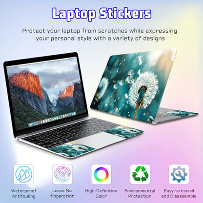 Universal Laptop Skin Sticker Decal, Compatible with MacBook HP Dell Lenovo 12"-15.6", Reusable Vinyl Notebook Cover 3PCS Set, High-Recognition Film-Dandelion Blue - color: Dandelion Blue
