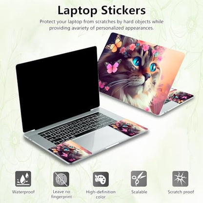 Laptop Skin Sticker Decal, Universal Reusable Vinyl Laptop Cover for 12" 13" 13.3" 14" 15" 15.4" 15.6" Notebook PC, Reusable Waterproof Scratch-Resistant with 2 Wrist Pads,Cat Butterflies - color: Cat Butterflies