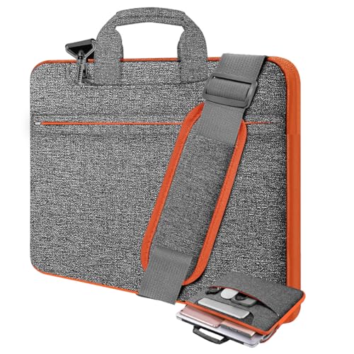 Laptop Case 15.6 inch Shoulder Bag, Durable Shockproof Protective Computer Carrying Briefcase with Multi-Pockets and Strap Compatible with Most 15.6 inch Notebooks,Dark gray-orange - color: Dark Gray-orange, size: 15.6"